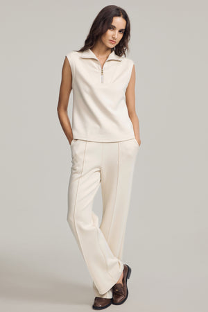 Women’s Modern Zip-Collar Sleeveless Pullover - Cream Sandshell