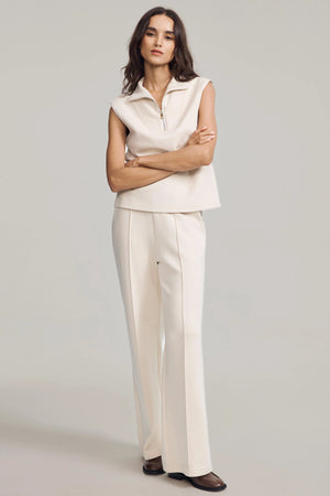 Women’s Modern Zip-Collar Sleeveless Pullover - Cream Sandshell