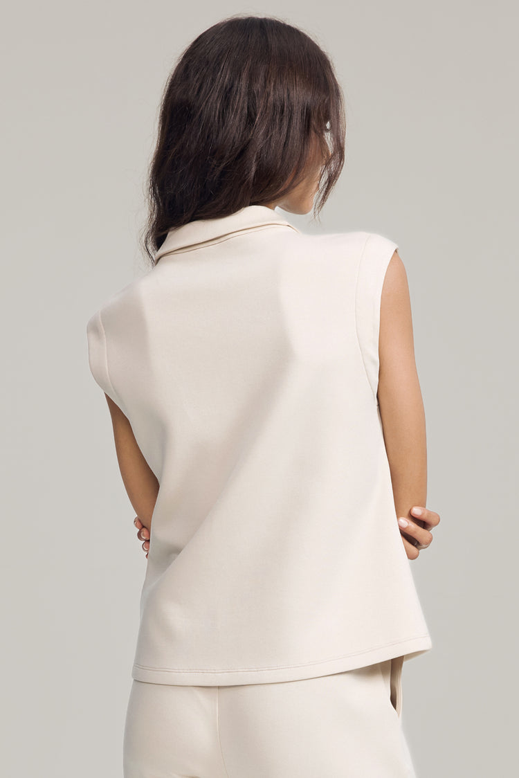 Women’s Modern Zip-Collar Sleeveless Pullover - Cream Sandshell