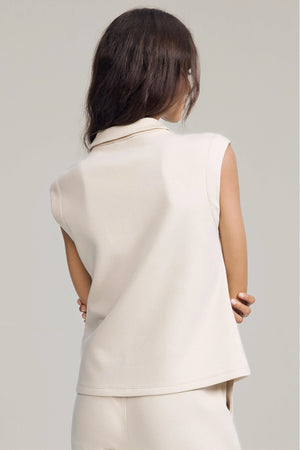 Women’s Modern Zip-Collar Sleeveless Pullover - Cream Sandshell
