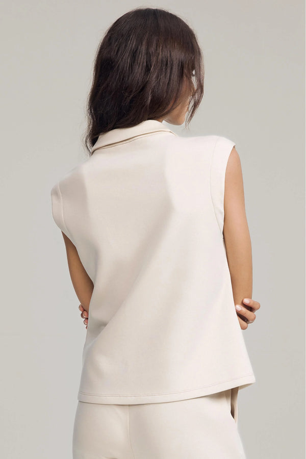 Women’s Modern Zip-Collar Sleeveless Pullover - Cream Sandshell