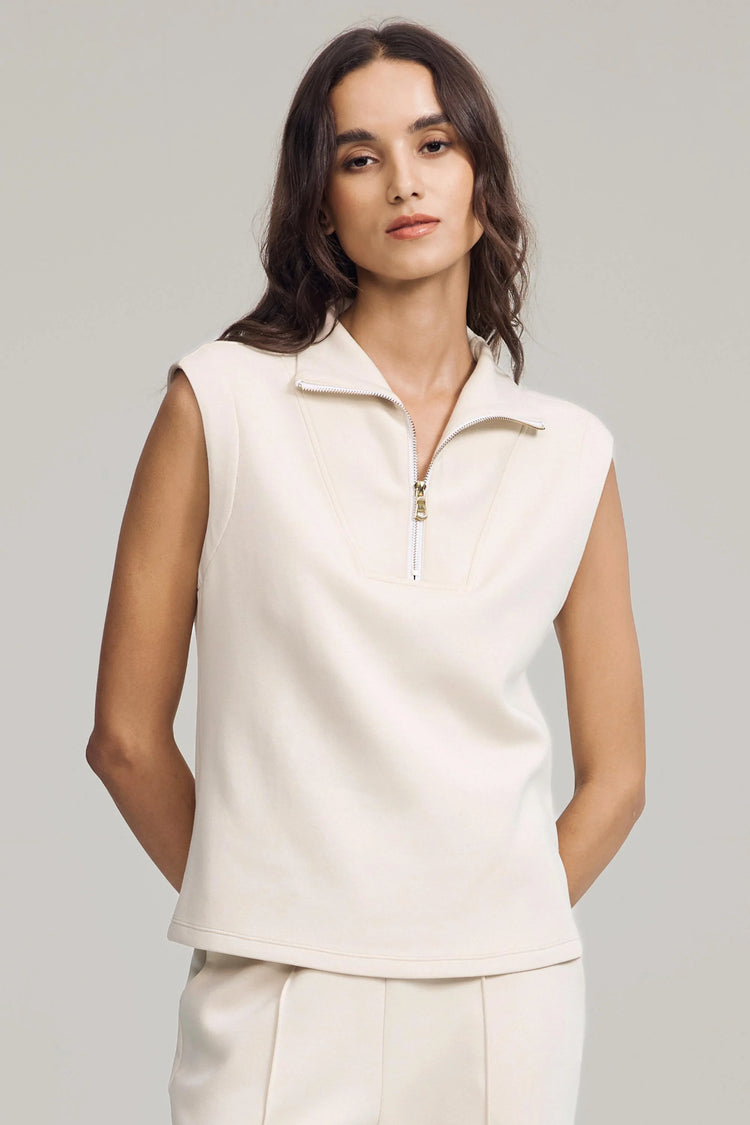 Women’s Modern Zip-Collar Sleeveless Pullover - Cream Sandshell