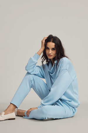 Women’s Soft Drape Funnel-Neck Pullover - Powder Blue