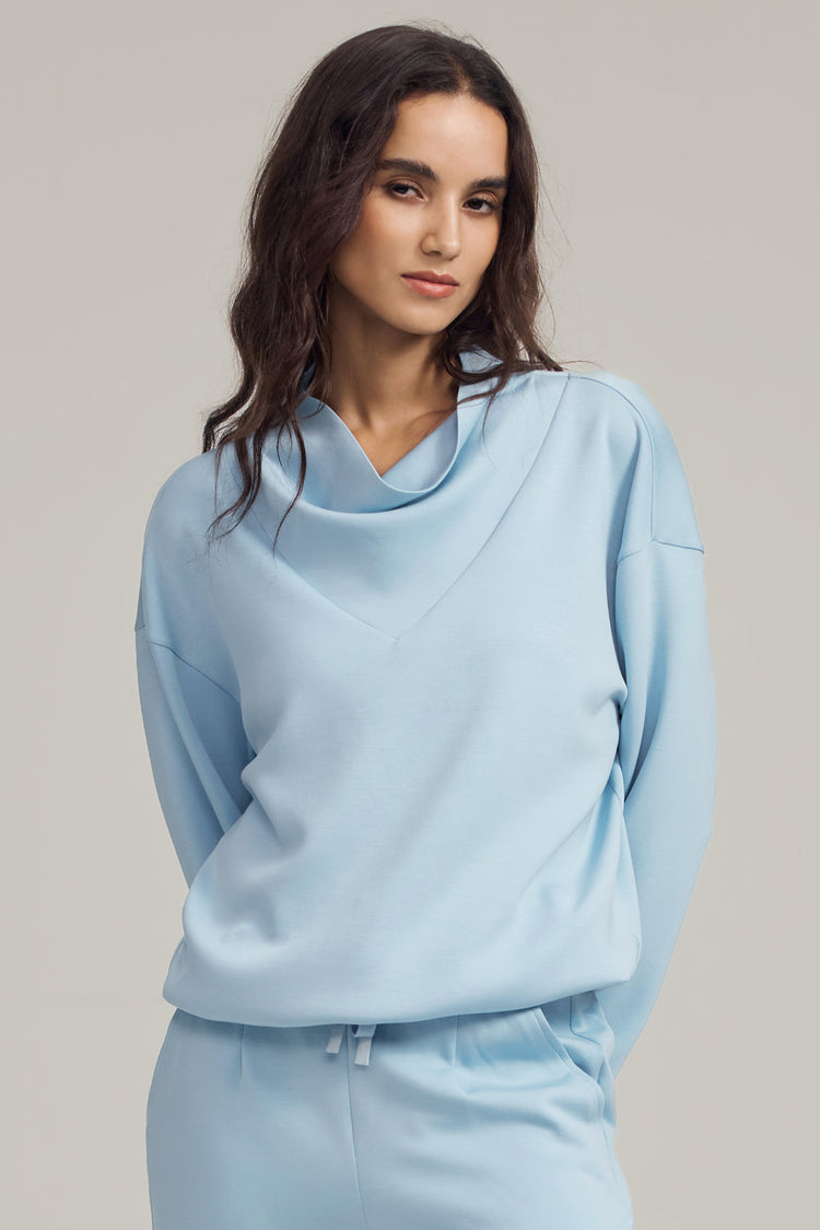 Women’s Soft Drape Funnel-Neck Pullover - Powder Blue
