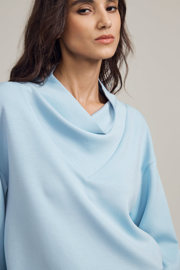 Women’s Soft Drape Funnel-Neck Pullover - Powder Blue