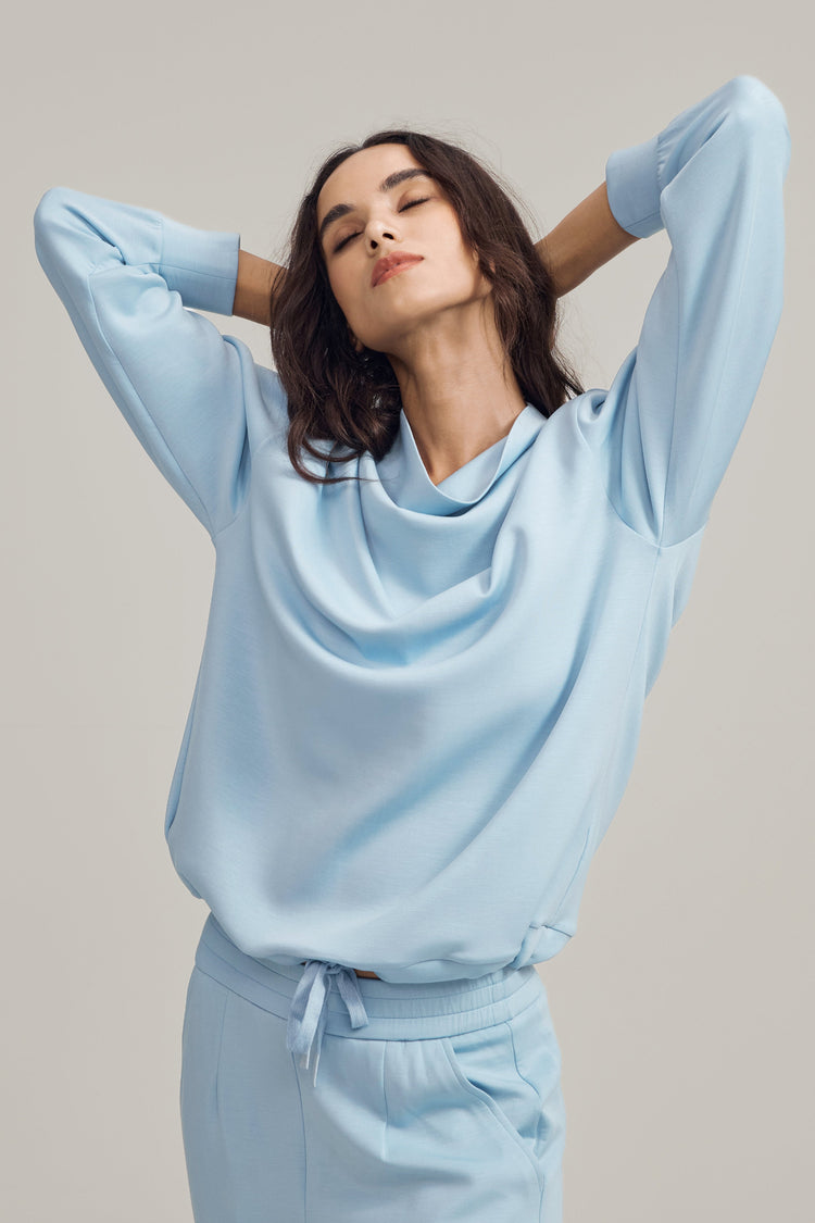 Women’s Soft Drape Funnel-Neck Pullover - Powder Blue