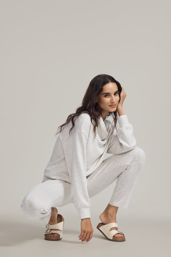 Women’s Soft Drape Funnel-Neck Pullover - Heather Oatmilk