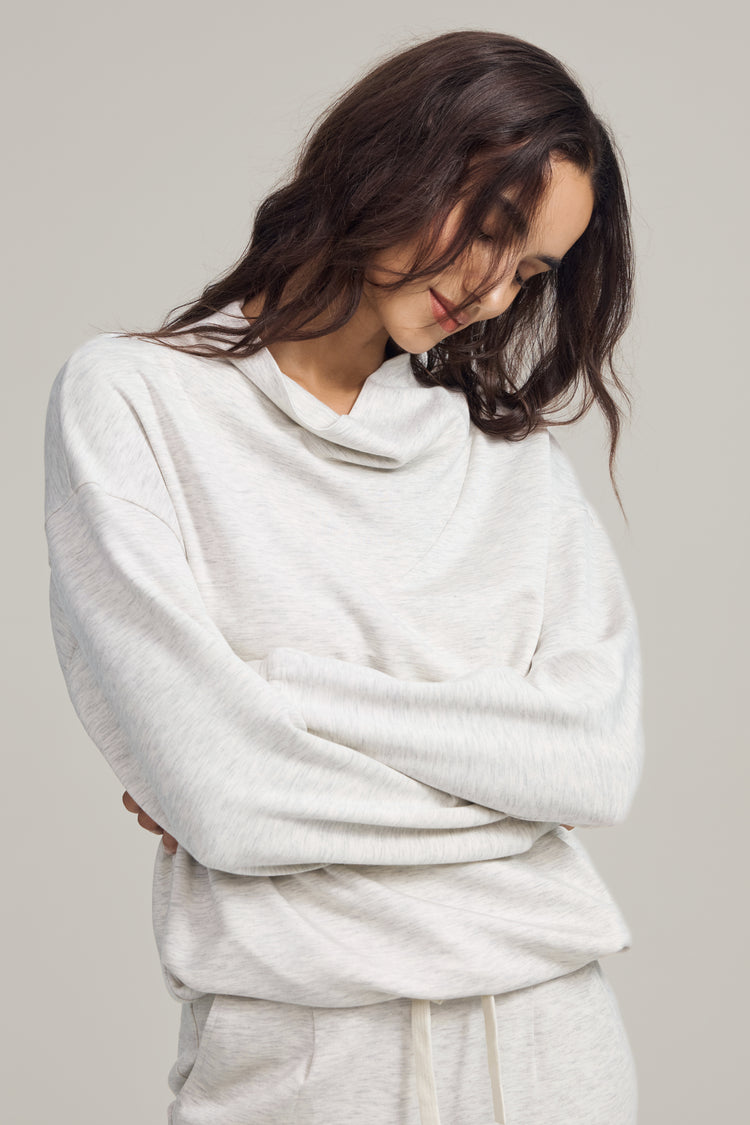 Women’s Soft Drape Funnel-Neck Pullover - Heather Oatmilk