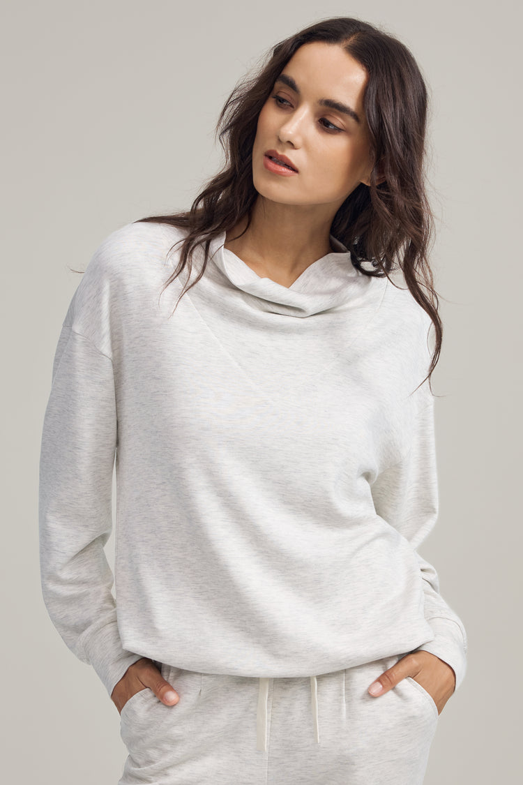 Women’s Soft Drape Funnel-Neck Pullover - Heather Oatmilk