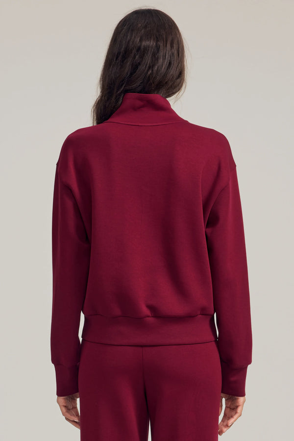 EMARA women’s burgundy wool-blend half-zip pullover, soft breathable knit, back view